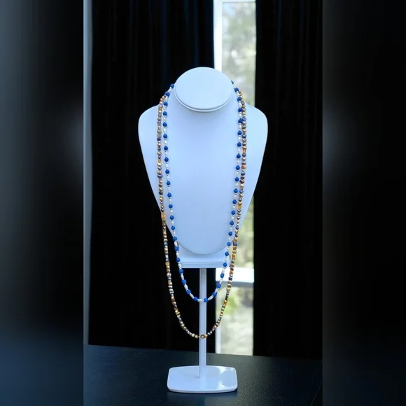 Blue Gemstone White Rice Pearl Gold Purple Peaco Pearl Beaded Necklace Bundle - Picture 5 of 16